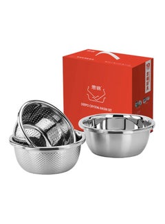 Sharpdo 3 Piece Stainless Steel Cookware Set Stainless Steel Big Bowl 26x10, Small Bowl 24x9.3, Strainer 22x9cm  - Image 2