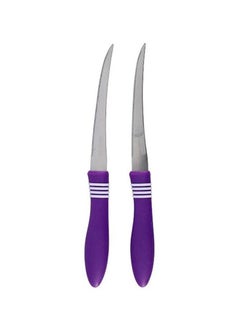 DELCASA 2-Piece Stainless Steel Steak Knife Set Silver/Purple/White 2x8cm  - Image 1