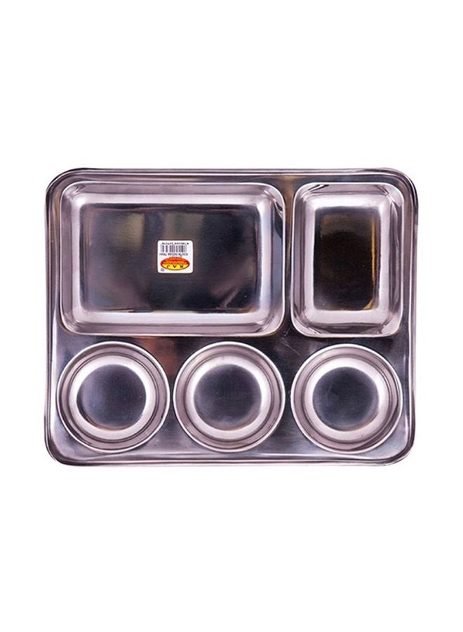 RAJ 5-Compartment Stainless Steel Plate Silver 33.5x24.5x3inch 