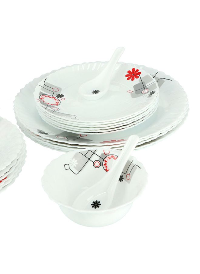 Royalford - 33-Piece Opal Ware Floral Dinner Set With 1X33 Cm Oval Plate, 6X27 Cm Dinner Plate, 6X22 Cm Soup Plate, 6X19 Cm Flat Plate, 2X20 Cm Salad Bowl, 6X13 Cm Salad Bowl, 6Xsoup Spoon, Serves 6 For Everyday Use, White White/Black/Red - Image 1