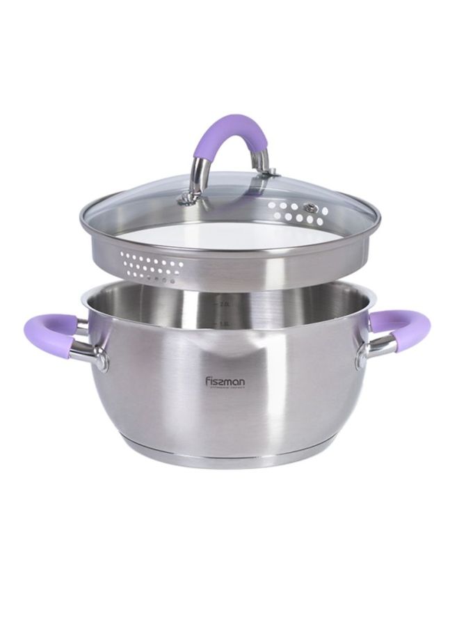 Annette Series Stainless Steel Casserole With Lid And Built-in Strainer Silver 20x10cm