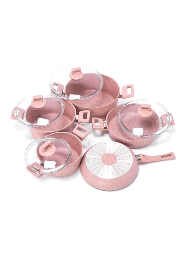 ALBERTO Pack Of 9 Cookware With Glass Lids Pink - Image 3