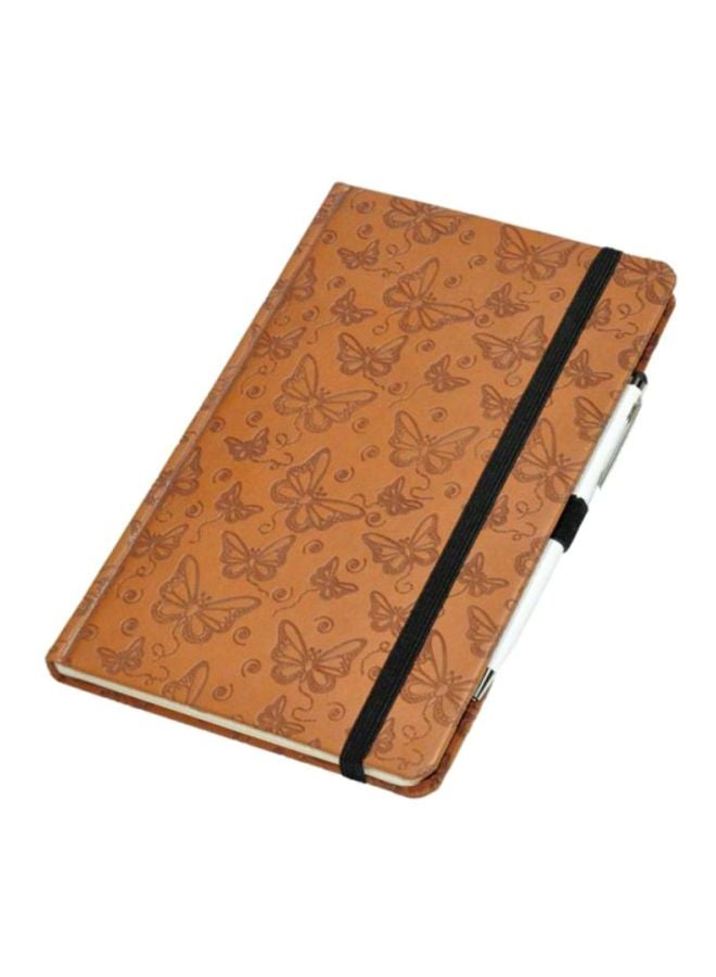FIS Italian PU Cover Single Ruled Notebook With Elastic Band And Ink Pen Brown - Image 1