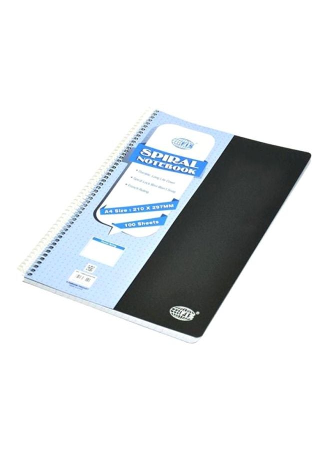 FIS Propylene Spiral Bound French Ruling Soft Cover A4 Notebook, 100 Pages Black/Blue - Image 1