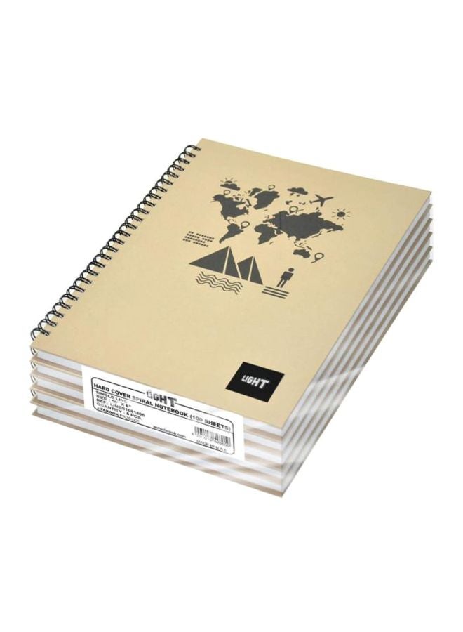 FIS 5-Piece Hard Cover Spiral Notebook Set, 100 Pages Beige/Black - Image 1