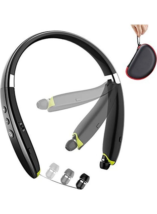 Bluetooth Headphones, BEARTWO Upgraded Foldable Wireless Neckband Headset with Retractable Earbuds, Noise Cancelling Stereo Earphones with Mic for Workout, Running, Driving (with Carry Case) Black - Image 1