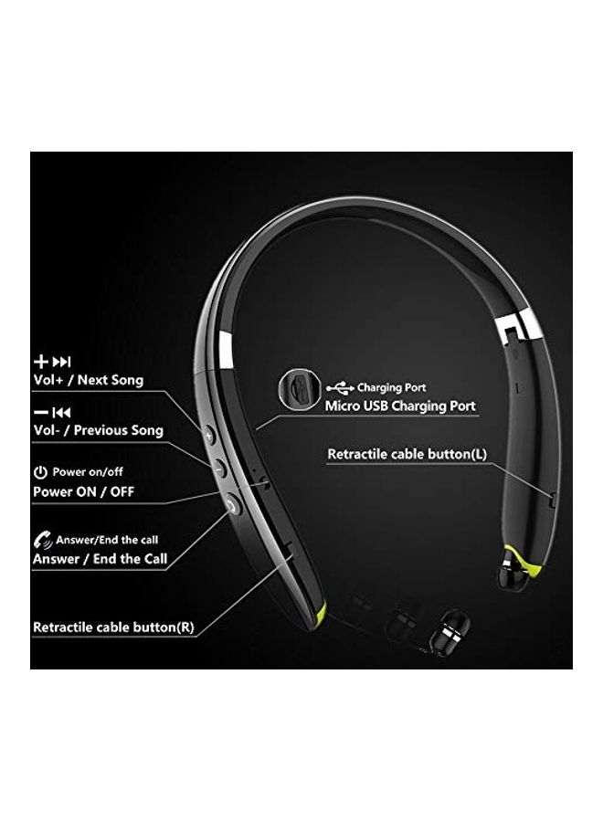 Bluetooth Headphones, BEARTWO Upgraded Foldable Wireless Neckband Headset with Retractable Earbuds, Noise Cancelling Stereo Earphones with Mic for Workout, Running, Driving (with Carry Case) Black - Image 2