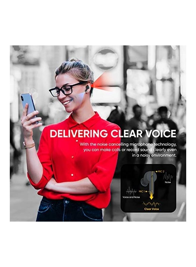 ABKO Active Noise Cancelling True Wireless Earbuds ANC Bluetooth Headphones in-Ear USB-C Wireless Charging with Microphone Built-in Mic EC10 Black Black