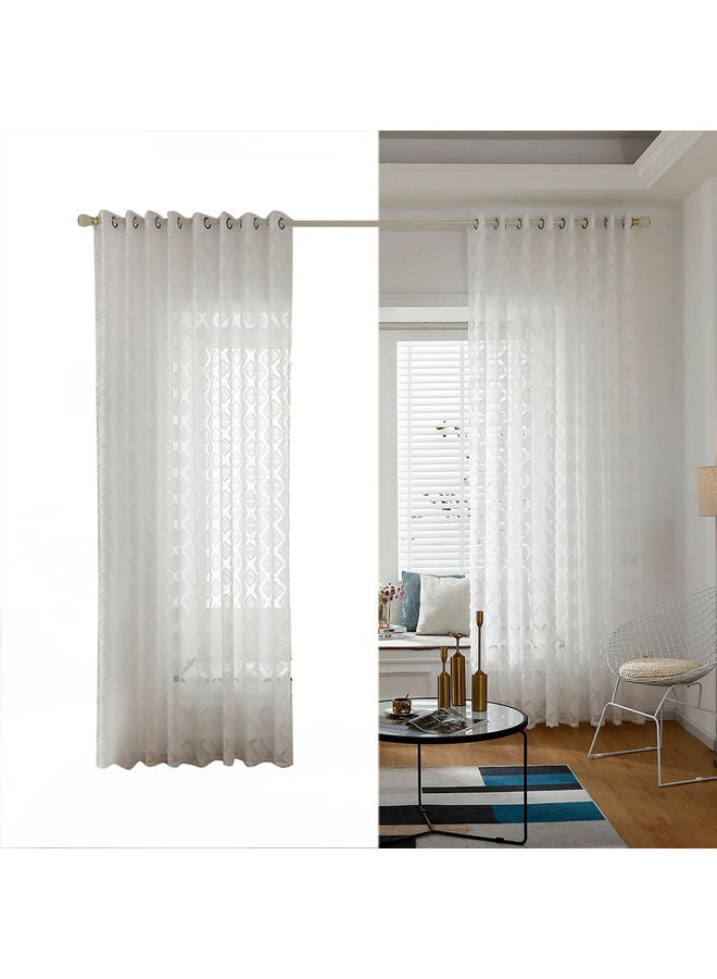 2-Piece Sheer Voile Window Curtain With Ring Top White  - Image 2