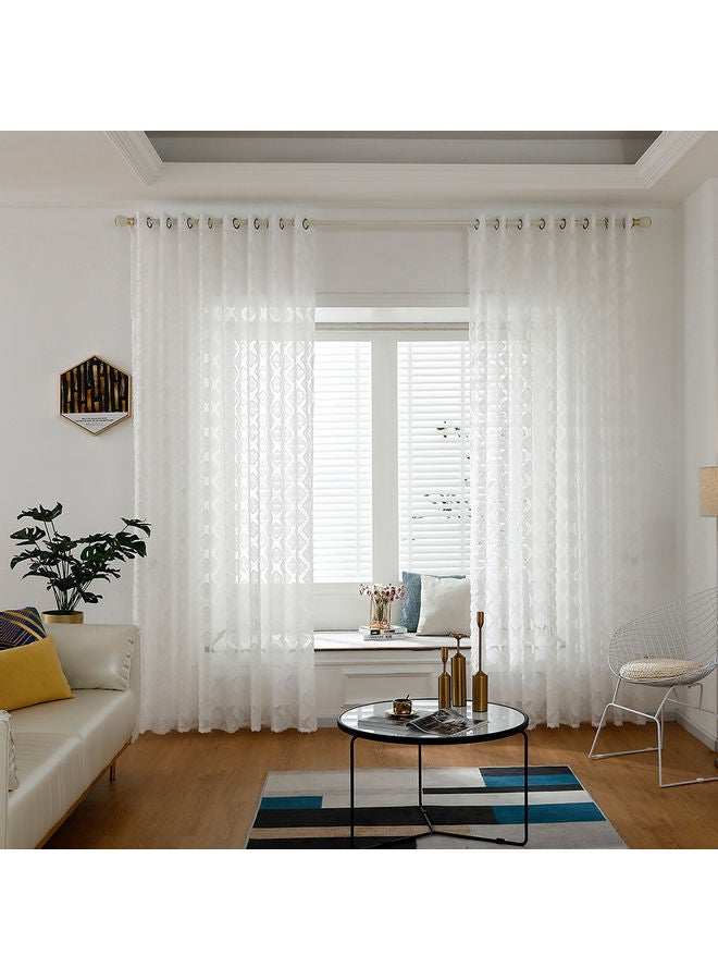 2-Piece Sheer Voile Window Curtain With Ring Top White  - Image 1
