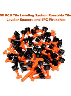 50-Piece Tile Leveling System Reusable Tile Leveler Spacers And 1-Piece Wrenches Set Orange/Black