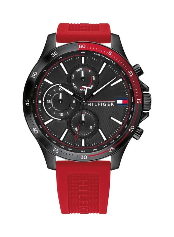 TOMMY HILFIGER Men's Round Shape Silicone Strap Analog Wrist Watch 46 mm - Red - 1791722  - Image 1