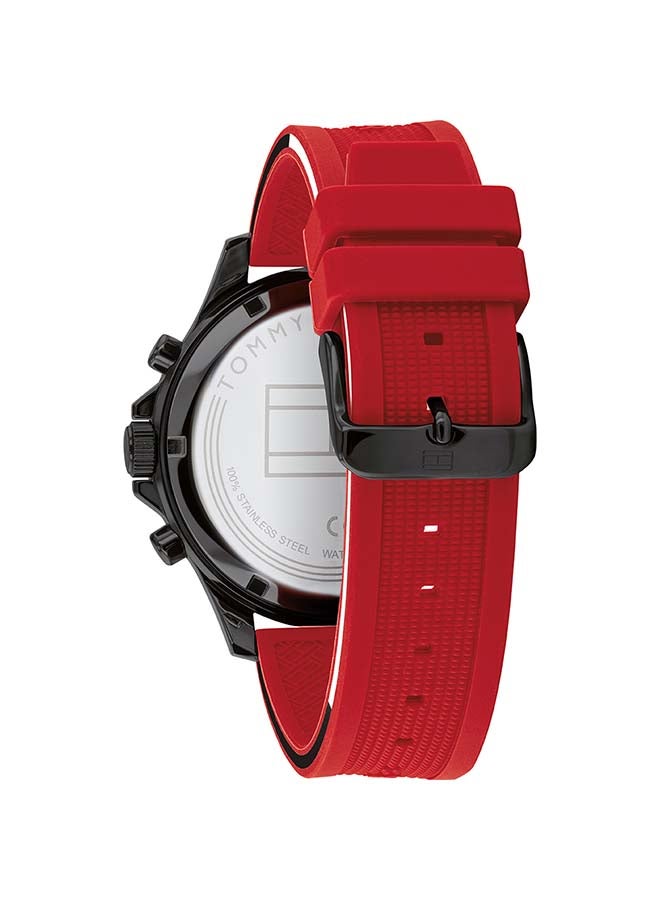 TOMMY HILFIGER Men's Round Shape Silicone Strap Analog Wrist Watch 46 mm - Red - 1791722  - Image 2