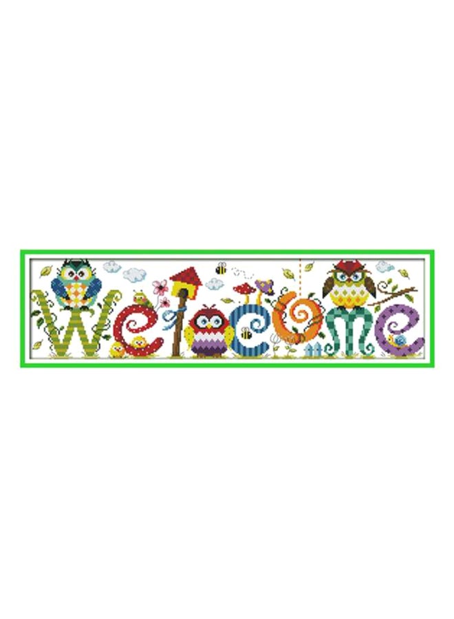 Owl Welcome Card Hand Stitch Wall Art Multicolour 22.8 x 6.7inch - v1615878175/N18285317A_1