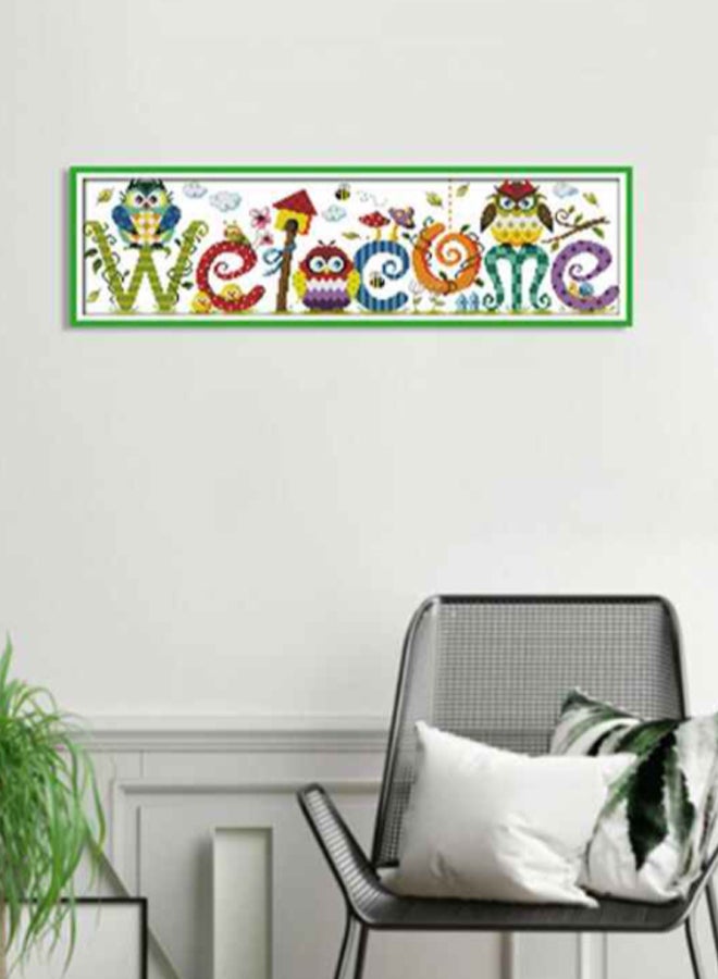 Owl Welcome Card Hand Stitch Wall Art Multicolour 22.8 x 6.7inch - v1615878175/N18285317A_2