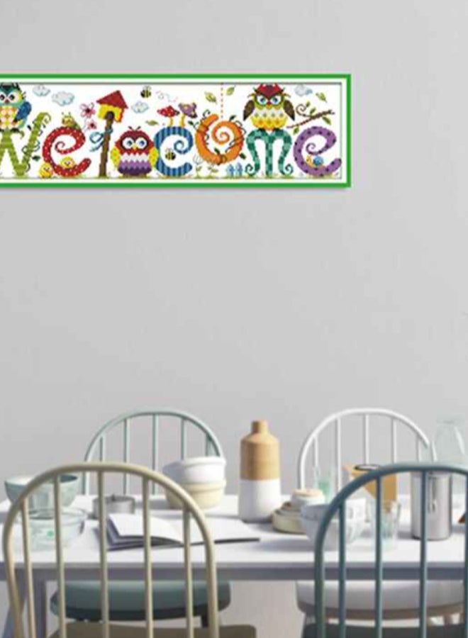 Owl Welcome Card Hand Stitch Wall Art Multicolour 22.8 x 6.7inch - v1615878175/N18285317A_3