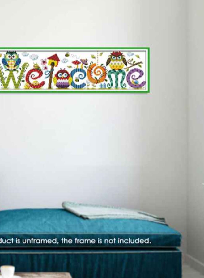 Owl Welcome Card Hand Stitch Wall Art Multicolour 22.8 x 6.7inch - v1615878175/N18285317A_4