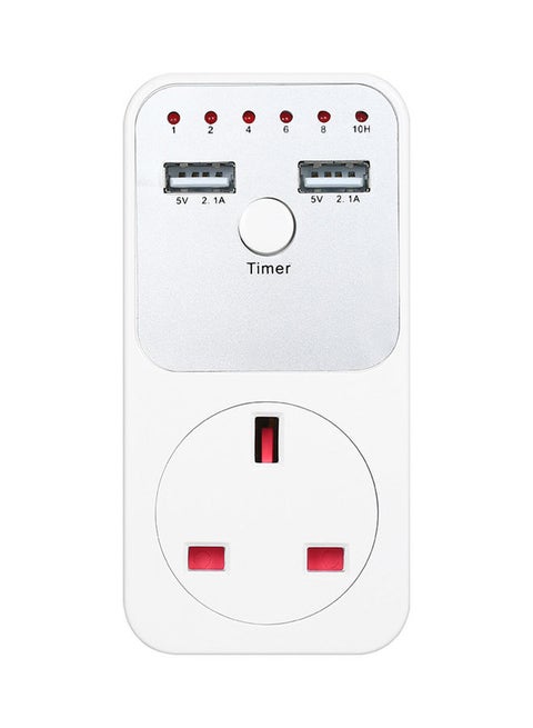 Countdown Timer Socket with 2 USB Port White