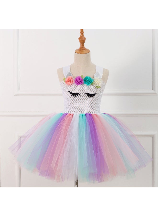 JOLLY - 2-Piece Mesh Detail Bubble Floral Dress And Hair Accessory Set Multicolour - Image 1