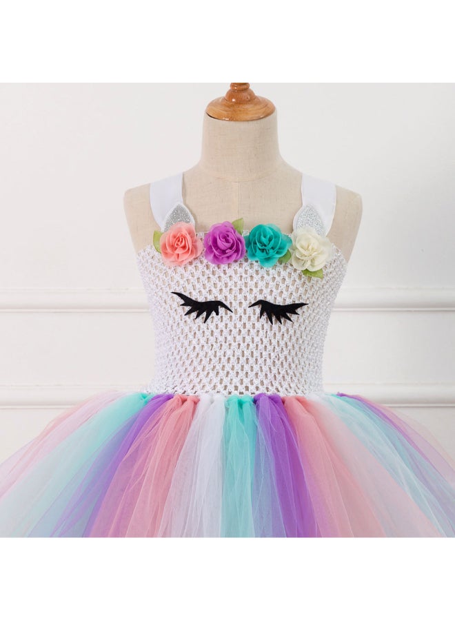 JOLLY - 2-Piece Mesh Detail Bubble Floral Dress And Hair Accessory Set Multicolour - Image 1
