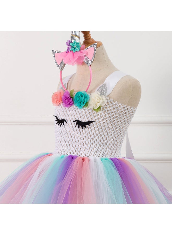 JOLLY - 2-Piece Mesh Detail Bubble Floral Dress And Hair Accessory Set Multicolour - Image 1
