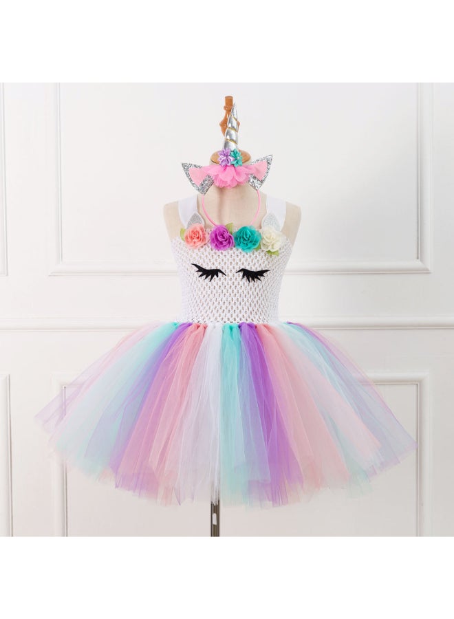 جولي طقم فستان مزين بنقشة زهور من القماش الشبكي مع إكسسوارات للشعر مكون من قطعتين - Image 1