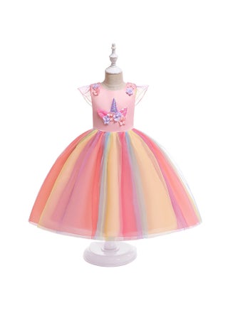 Princess Flared Style Mesh Detail Dress Multicolour