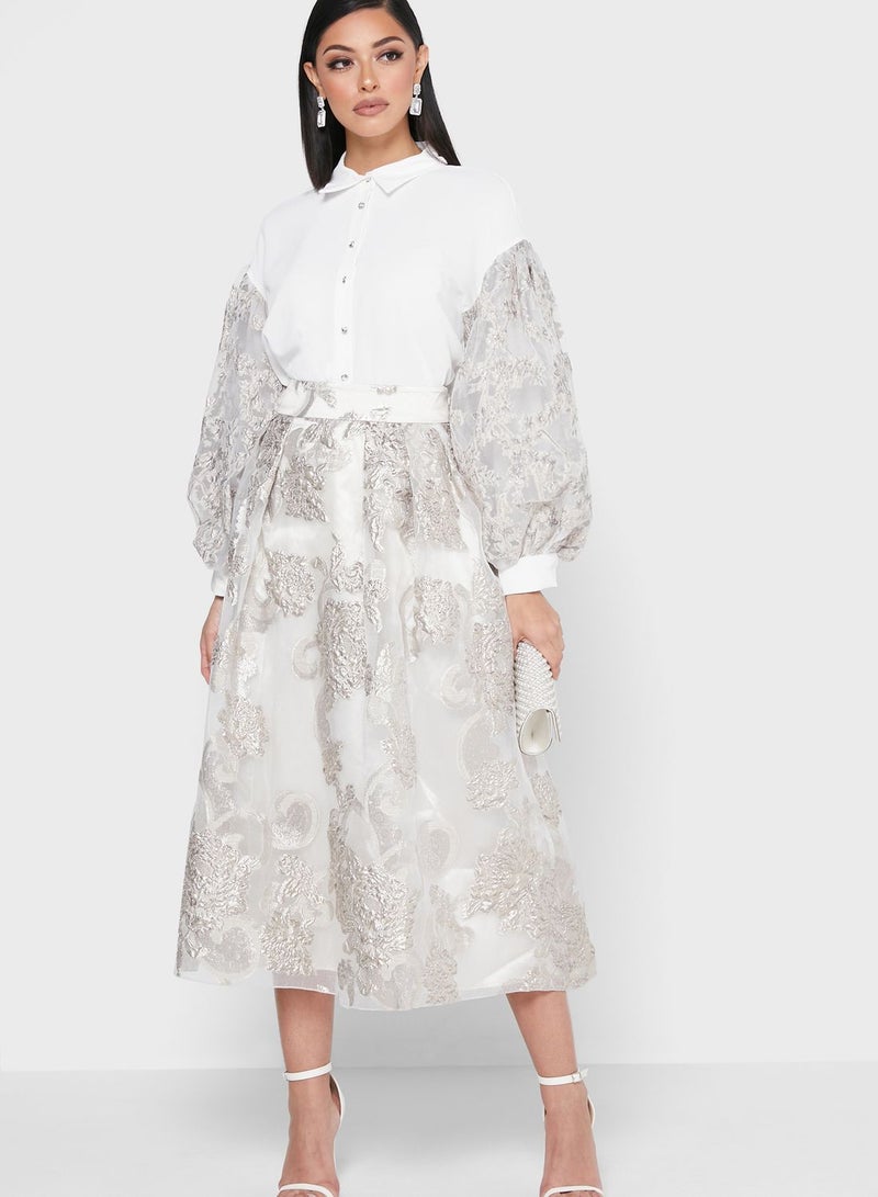 ANOTAH Comfortable Stylish Casual Dress White/Grey - Image 4