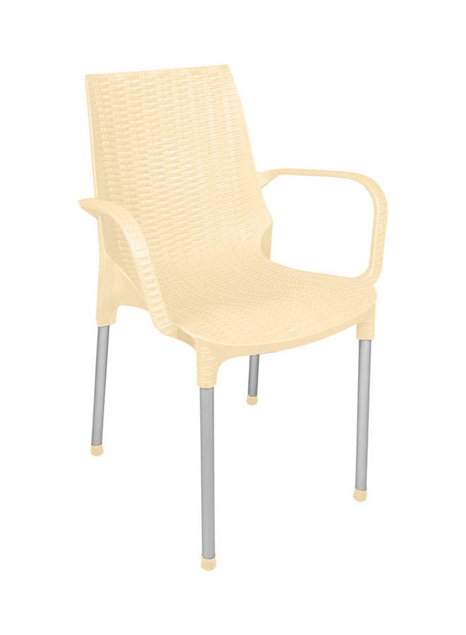 كرسي من الخيزران بنقوش أرابيسك مع قوائم من ستانلس ستيل من الهلال والنجمة الذهبية بيج