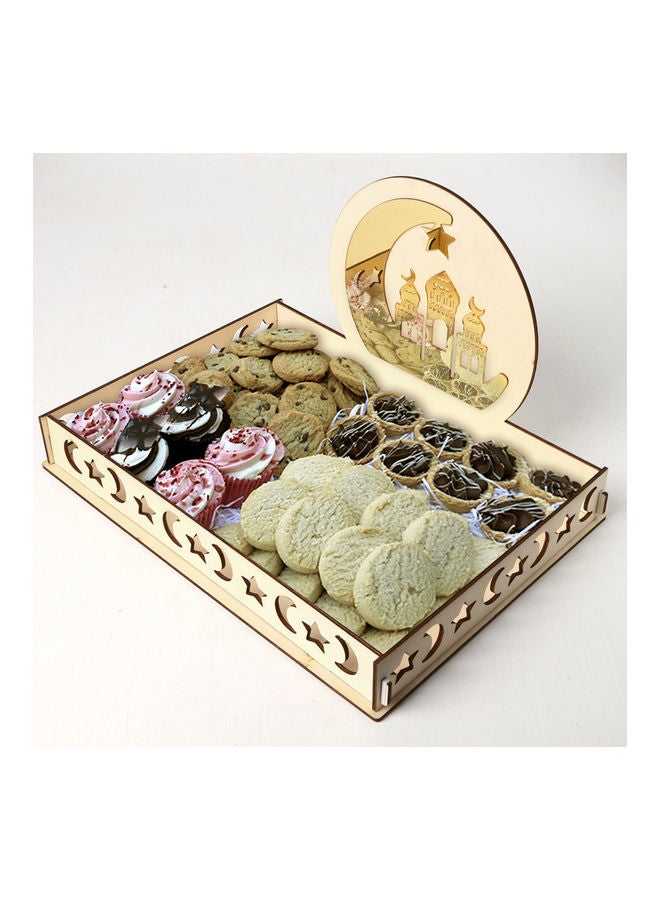 Wooden Ramadan Table Tray Beige/Gold 35.8x25.9x3cm  - Image 2
