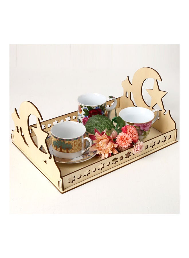 صينية خشبية للطاولة بتصميم شهر رمضان بيج 35.8x25.9x17.3سم - Image 2