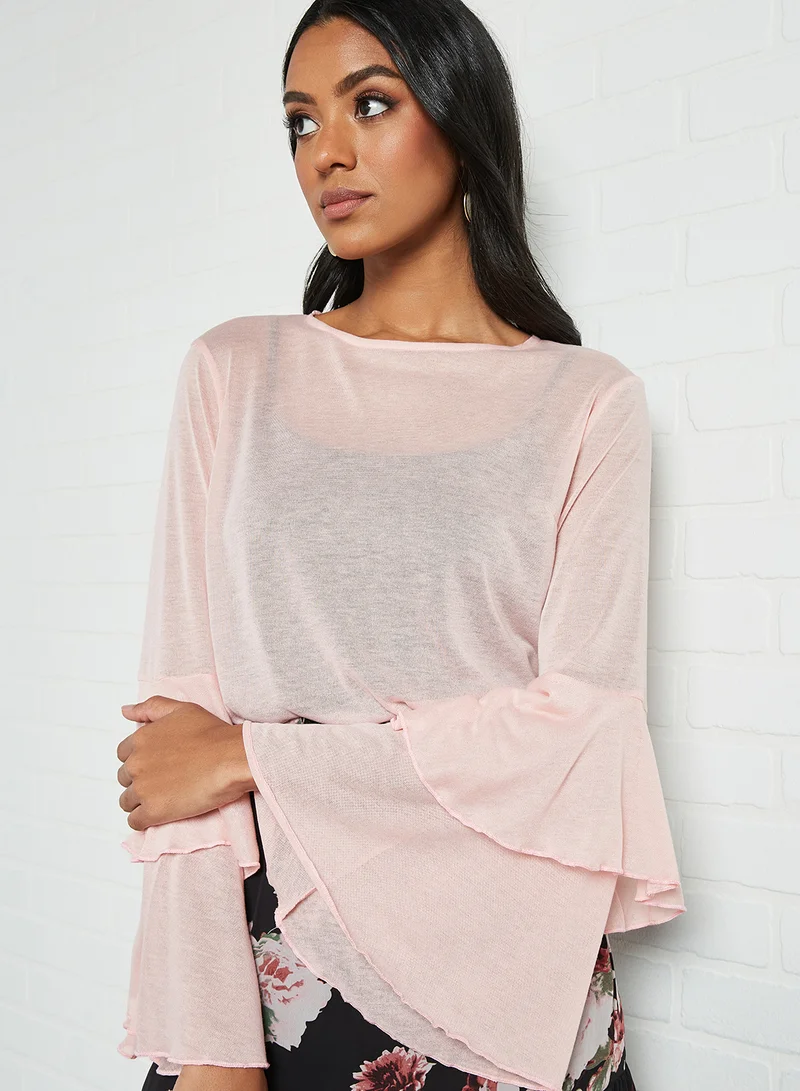 SIVVI for HANIYA Tiered Bell Sleeve Blouse Pink
