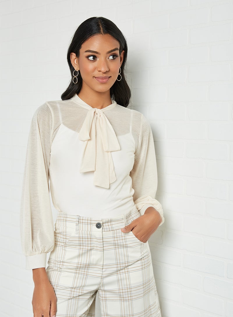 SIVVI for HANIYA Tie-Up Neck Blouse Beige - Image 1