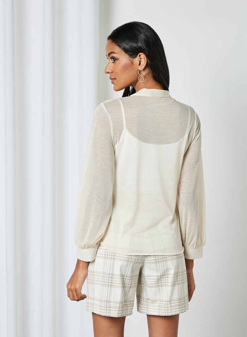 SIVVI for HANIYA Tie-Up Neck Blouse Beige - Image 2