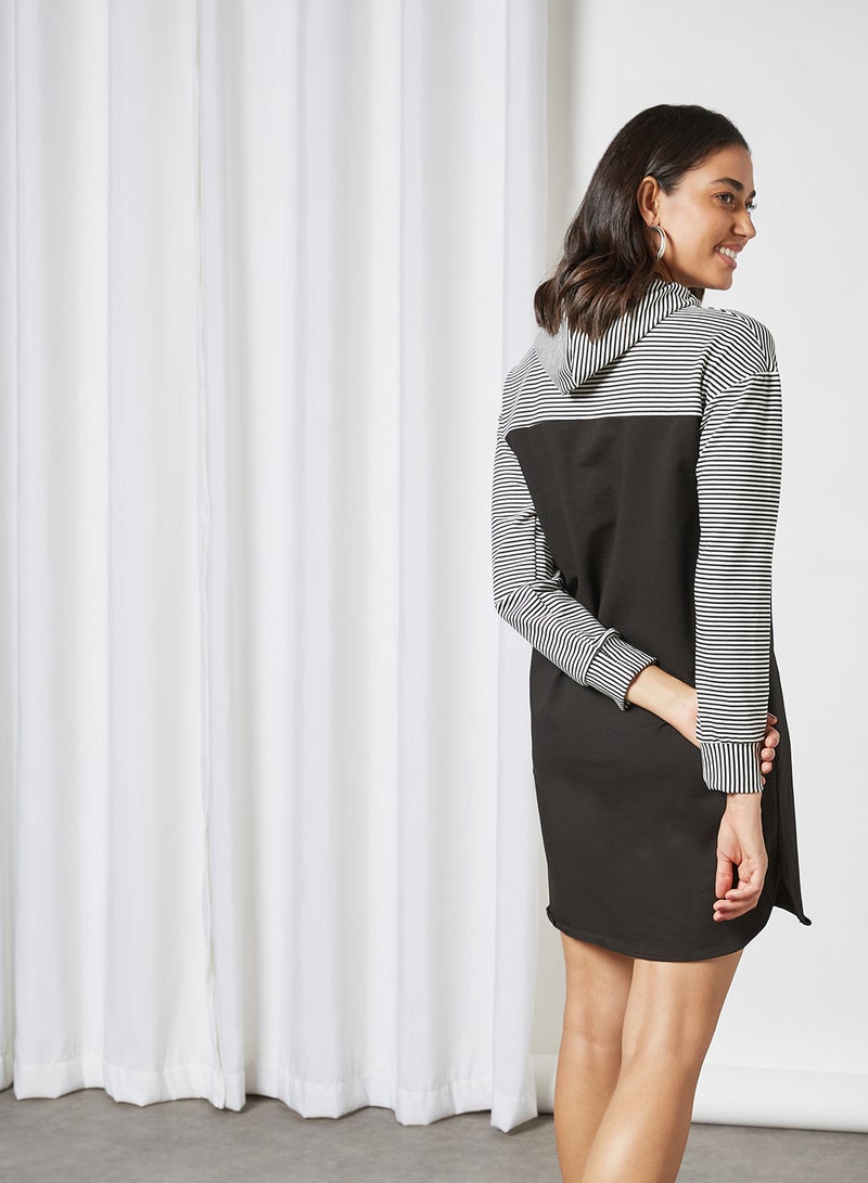 trendyol - Striped Hooded Dress Black - Image 1