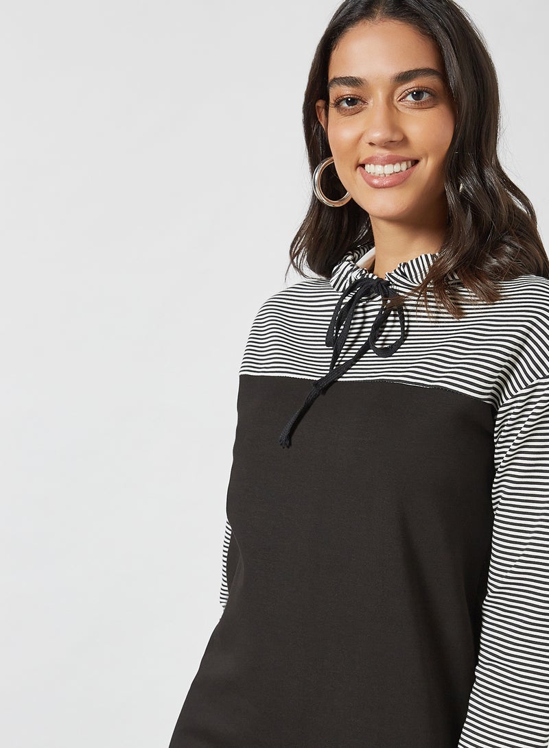 trendyol - Striped Hooded Dress Black - Image 1