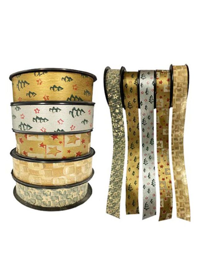 GRACO Pack Of 5 Printed Ribbons Gold/Green/White - Image 2