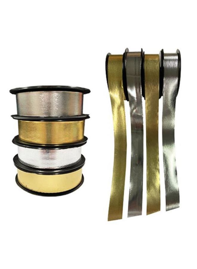 GRACO - Pack Of 4 Metallic Imprime Gift Wrap Ribbons Gold/Grey/White - Image 1