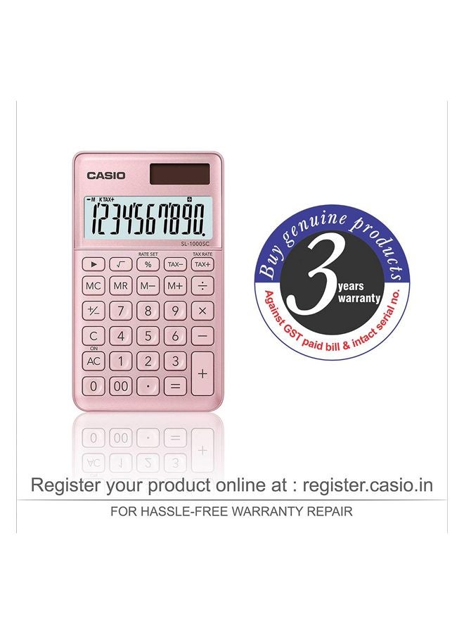 CASIO - Portable Basic Calculator SL-1000SC-PK-N-DP Pink - Image 1
