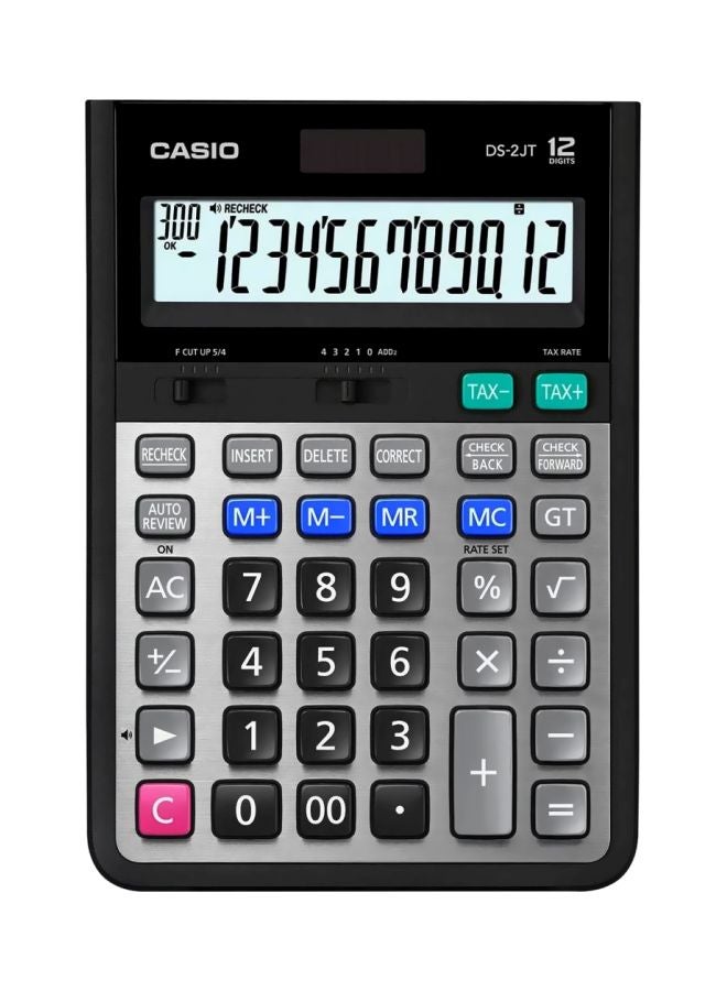 CASIO - DS-2JT 12 Digit Desktop Calculator Grey/Black/Red - Image 1