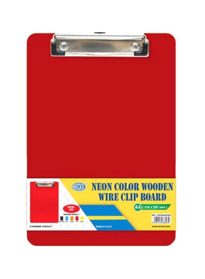 إف اي أس  لوح مشبكي خشبي للكتابة بلون نيون أحمر/فضي
