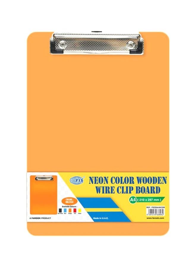 إف اي أس  لوح مشبكي خشبي بمشبك سلكي مقاس A4 برتقالي/فضي