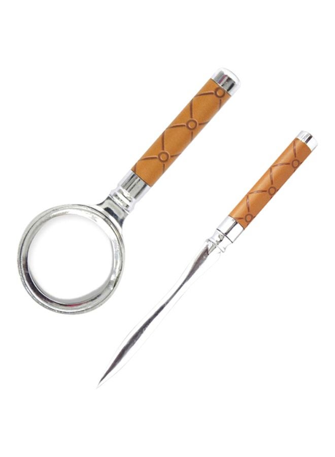 إف اي أس  طقم مكون من فتاحة للرسائل ومكبر فضي/بني - Image 1