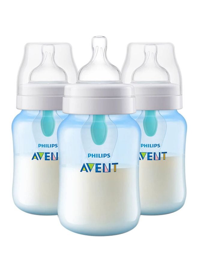 PHILIPS AVENT Pack Of 3 Anti-Colic Feeding Bottles With Air-Free Vent, Flexible Nipples, 260 Ml - Blue/White  - Image 1