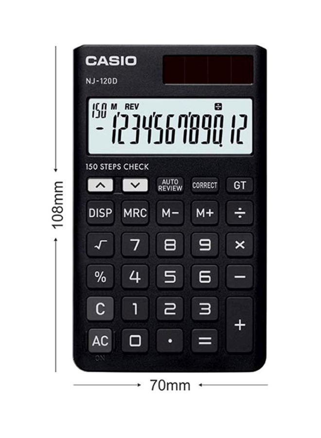 كاسيو آلة حاسبة محمولة بشاشة سعة 12 رقماً طراز NJ-120D-BK-W-DH-W أسود  - Image 4