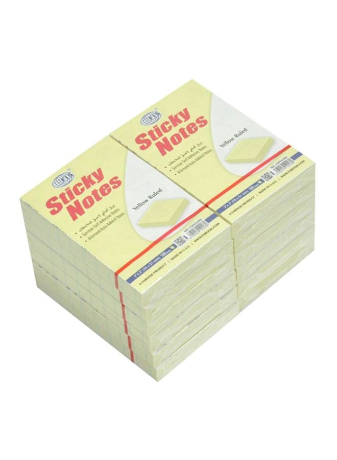 إف اي أس  مجموعة أوراق ملاحظات لاصقة مُسطَّرة مكونة من 12 قطعة أصفر - Image 1
