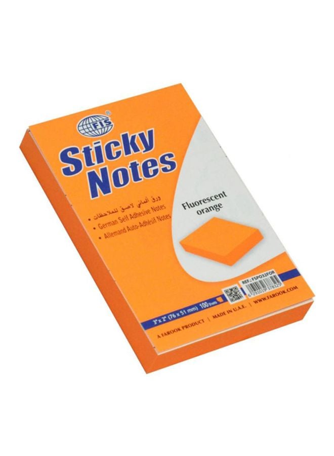 إف اي أس  ورق ملاحظات لاصق (12×100 ورقة) برتقالي فلوري - Image 3