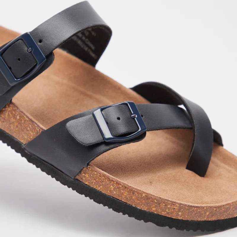 shoexpress Textured Slip-On Buckle Accent Sandals Navy