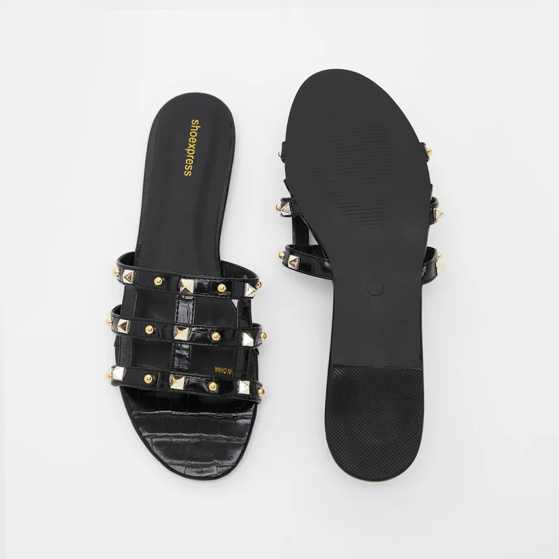 shoexpress Embellished Slip-On Slides Black/Gold