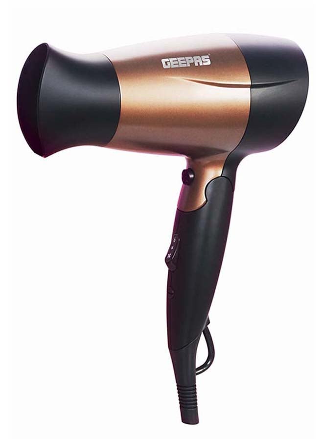 GEEPAS - GH8642 1600W Mini Hair Dryer With Foldable Handle - 2-Speed And 2 Temperature Settings, Cool Shot Function, Ideal For All Types Of Hairs Gold/Black - Image 1